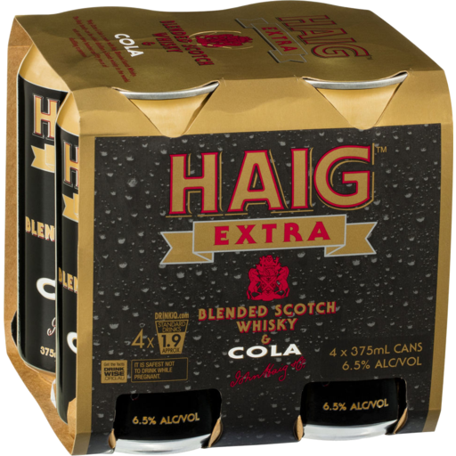 Haig Extra Whisky & Cola Cans 375mL (4 Can Pack)