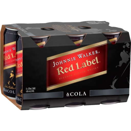 Johnnie Walker Red Label & Cola Cans 375mL (6 Can Pack)